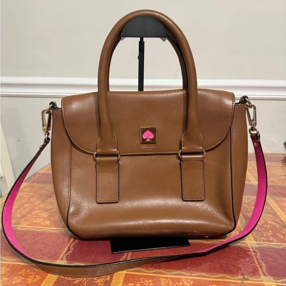 Kate Spade Tan Satchel with Pink Strap
